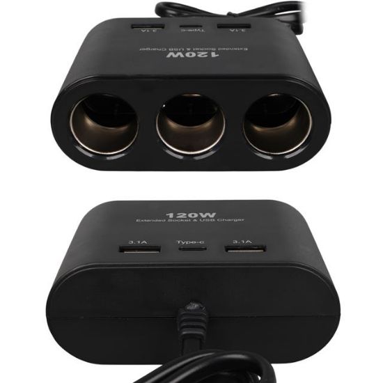 Olesson 1653 12-24V Çift USB + TYPE-C Girişli 100W 70cm Kablolu 3'lü Araç Çakmak Çoklayıcı resmi