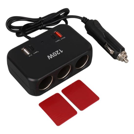 Olesson 1656 12-24V Çift USB + Çift TYPE-C 120W 80cm Kablolu 3'lü Araç Çakmak Çoklayıcı resmi