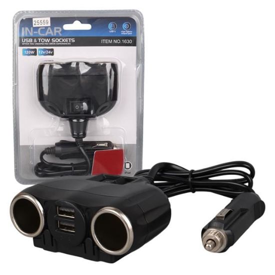 Olesson 1630 12-24V Çift USB Girişli 120W 80cm Kablolu 2'LI Araç Çakmak Çoklayıcı resmi
