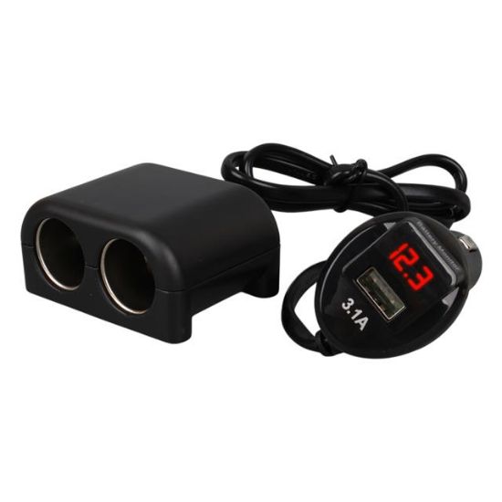 Olesson 1641 12-24V Tek USB Girişli 120W 80cm Kablolu Dijital Voltaj Ekranlı 2'li Araç Çakmak Çoklayıcı resmi