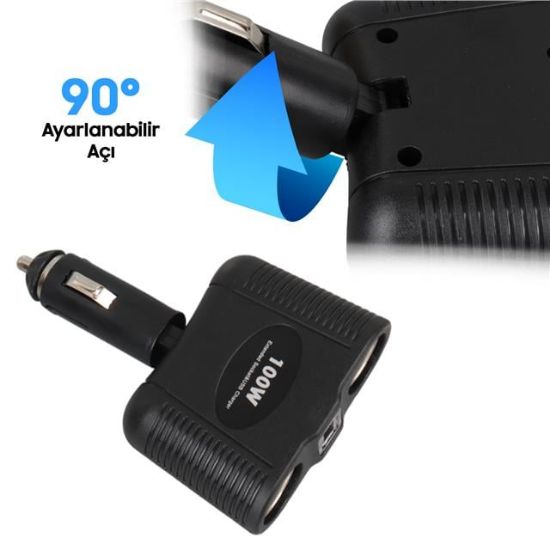 Olesson 1646 12-24V Tek USB Girişli 100W Çiftli Araç Çakmak Çoklayıcı resmi