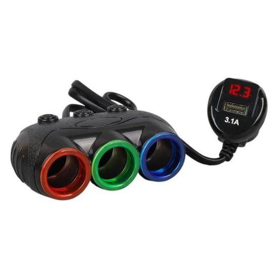 Olesson 1633 12-24V Tek USB Girişli 120W 80cm Kablolu Dijital Voltaj Ekranlı 3'lü Araç Çakmak Çoklayıcı resmi