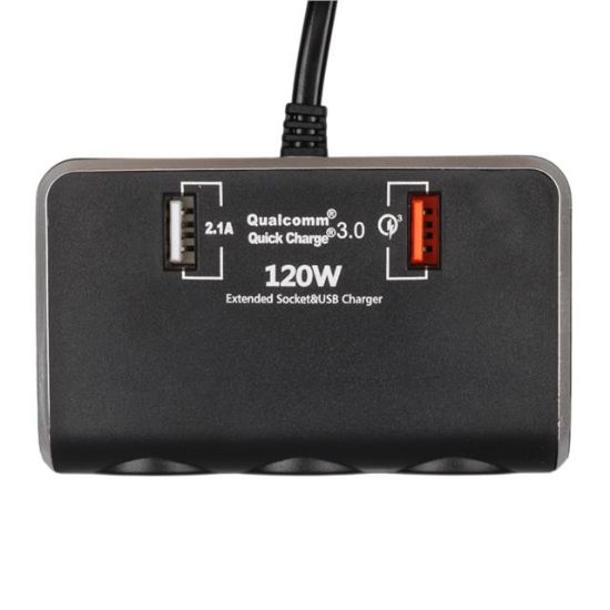 Olesson 1639 12-24V Çift USB Girişli Hızlı Şarj Destekli 120W 80cm Kablolu Dijital Voltaj Ekranlı 3'lü Araç Çakmak Çoklayıcı resmi