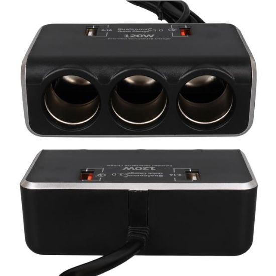 Olesson 1639 12-24V Çift USB Girişli Hızlı Şarj Destekli 120W 80cm Kablolu Dijital Voltaj Ekranlı 3'lü Araç Çakmak Çoklayıcı resmi