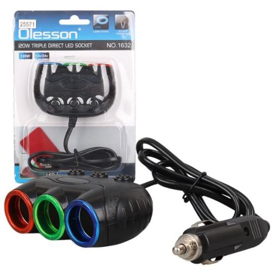 Olesson 1632 12-24V 120W 80cm Kablolu 3'lü Araç Çakmak Çoklayıcı resmi