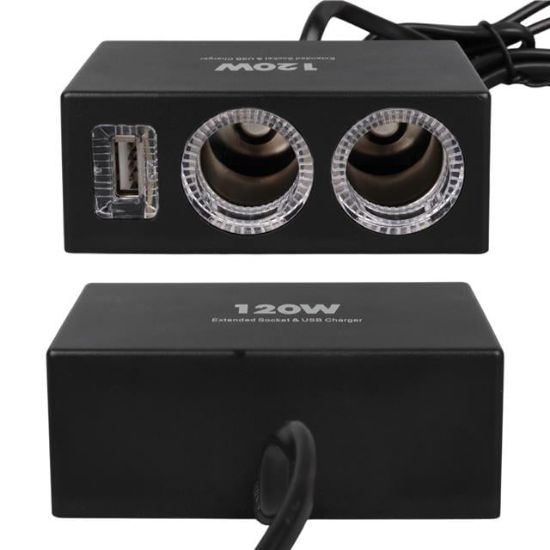 Olesson 1522 12-24V Tek USB Girişli 120W 80cm Kablolu 2'li Araç Çakmak Çoklayıcı resmi