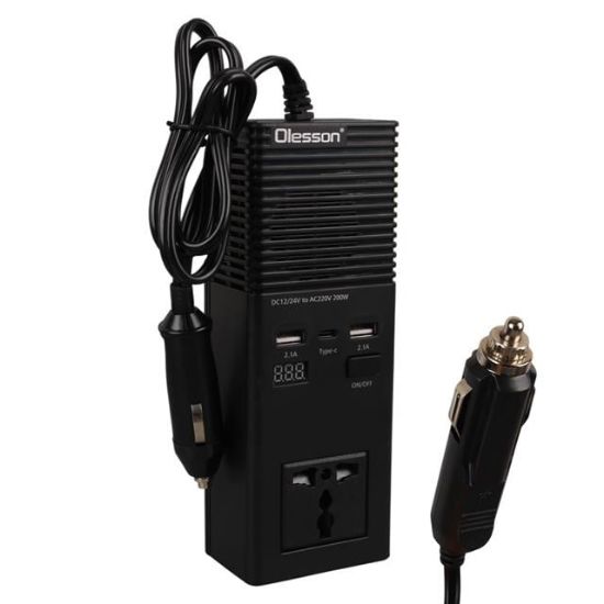 Olesson 1665 DC 12-24V 200W Oto Araç Power İnverter Ek Çakmak Girişi - TYPE-C - Çift USB - 220V Üniversal Priz resmi