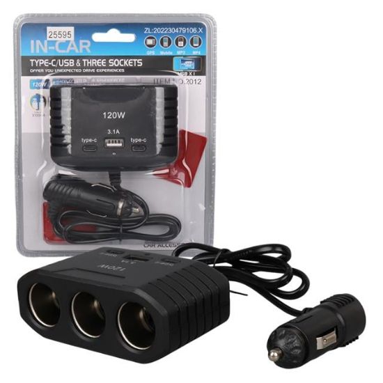Olesson 2012 12-24V Çift TYPE-C - Tek USB Girişli 120W 80cm Kablolu 3'LÜ Araç Çakmak Çoklayıcı resmi