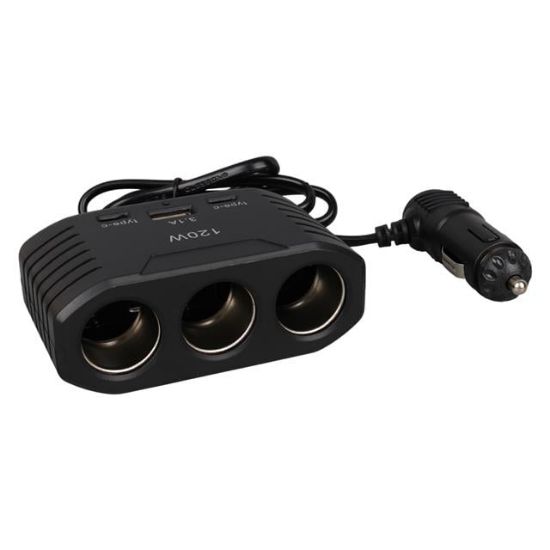 Olesson 2012 12-24V Çift TYPE-C - Tek USB Girişli 120W 80cm Kablolu 3'LÜ Araç Çakmak Çoklayıcı resmi