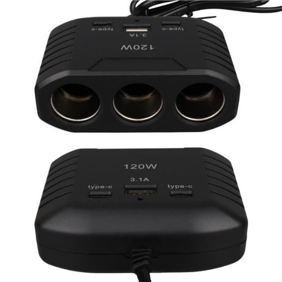 Olesson 2012 12-24V Çift TYPE-C - Tek USB Girişli 120W 80cm Kablolu 3'LÜ Araç Çakmak Çoklayıcı resmi