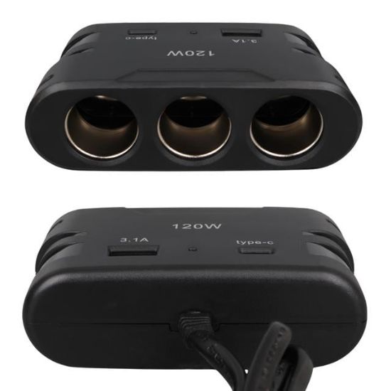 Olesson 2013 12-24V TYPE-C + USB Girişli 120W 80 CM Kablolu 3'lü Araç Çakmak Çoklayıcı resmi