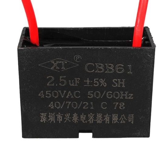 2.5UF 450VAC Siyah 10cm Kablolu Kare Tip Kutupsuz Kondansatör resmi