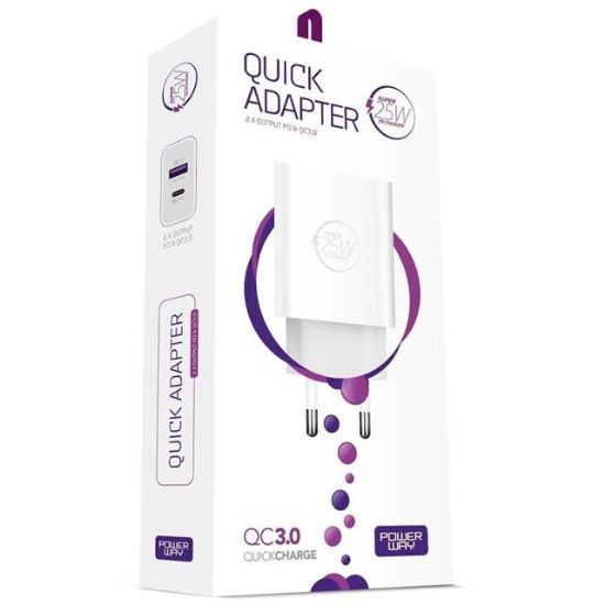 POWERWAY HW25 USB 3.0 / TYPE-C 25W 3.0A HIZLI ŞARJ ALETİ BAŞLIĞI PD25W resmi