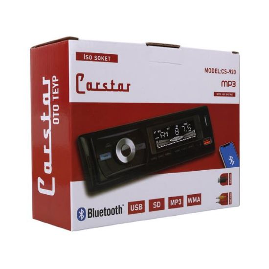 CARSTAR CS-920 ÇİFT USB/SD/FM/AUX/BLUETOOTH KUMANDALI OTO TEYP 4X60 WATT resmi