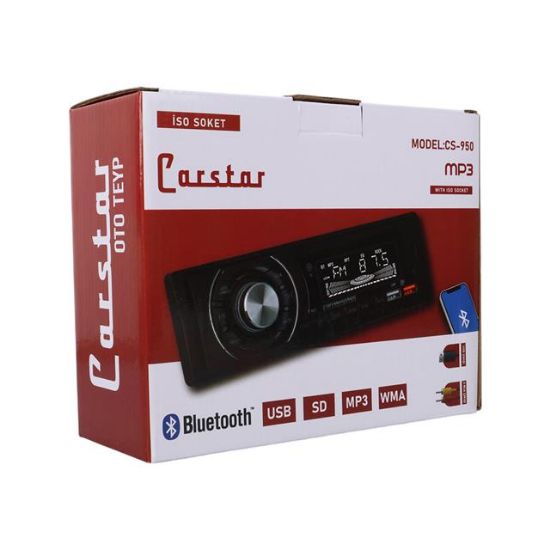 CARSTAR CS-950 ÇİFT USB/SD/FM/AUX/BLUETOOTH KUMANDALI OTO TEYP 4X60 WATT resmi