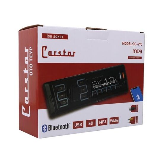 CARSTAR CS-970 ÇİFT USB/SD/FM/AUX/BLUETOOTH KUMANDALI OTO TEYP 4X60 WATT resmi