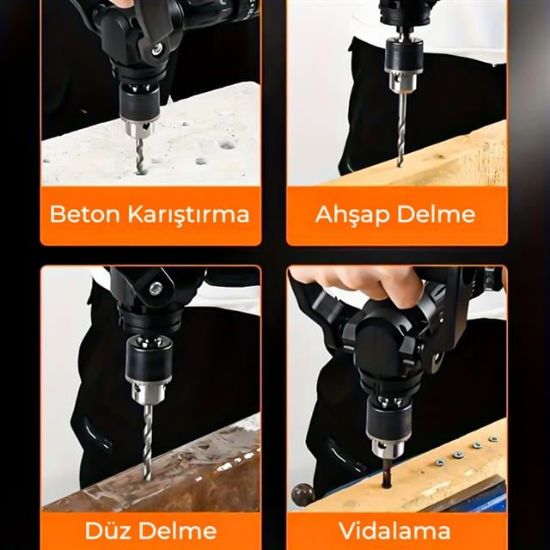 PowerMaster PM-26256 Mandrenli 90 Derece Açılı Universal Matkap Başlık Seti Adaptörü resmi