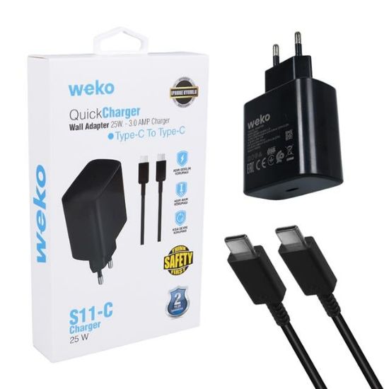 WEKO WK-26523 S11-C 25 WATT SİYAH ŞARJ BAŞLIK ADAPTÖRÜ + TYPE-C TO TYPE-C KABLO resmi