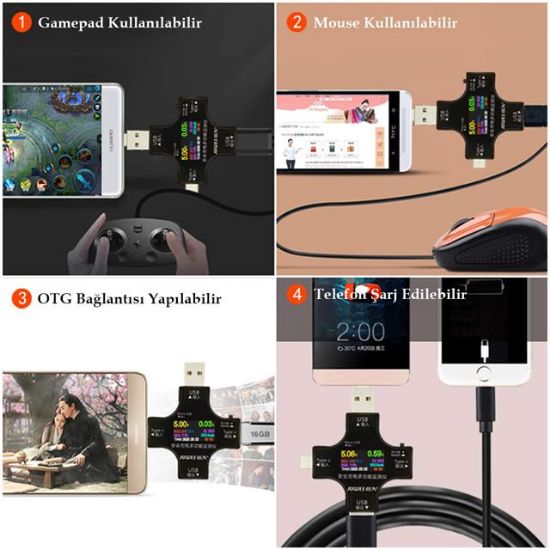 PowerMaster PM-26611 USB Tester Voltmetre Ampermetre Akım Göstergesi Multimetre Test Cihazı OTG Destekli resmi