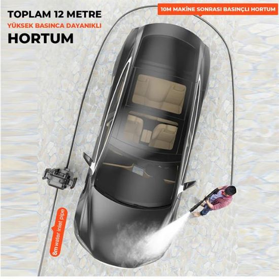 PowerMaster PM-24688 Pratik Yüksek Basınçlı Araç Yıkama Makinesi 13 Litre 80 Bar 30.000mah 350 Watt resmi