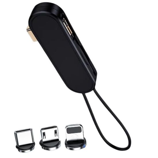 POWERMASTER PM-25906 SİYAH 3İN1 (TYPE C- LİGHTNİNG- MİCRO USB) MANYETİK UÇ TAŞINABİLİR ŞARJ KABLOSU resmi