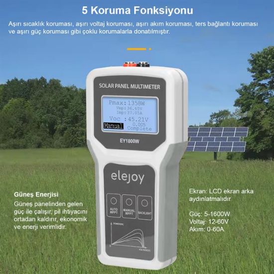 PowerMaster PM-26940 1800 Watt Fotovoltaik MPPT Solar Panel Voltaj Multimetre 12-60V resmi