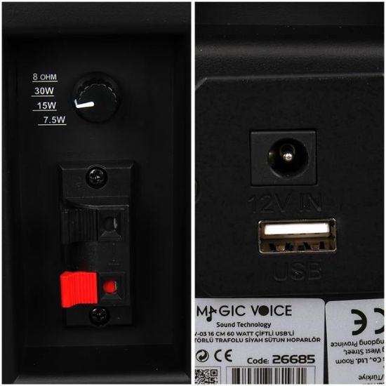 MagicVoice MV-03 16 CM 60 Watt Komütatörlü Hat Trafolu Siyah Sütun Hoparlör (2'li Takım) resmi
