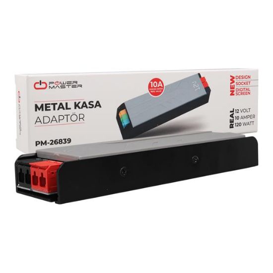 PowerMaster PM-26839 12 Volt 10 Amper 120 Watt Slim Metal Kasa Adaptör Voltaj Göstergeli 189x51x27mm resmi