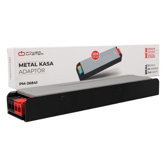 PowerMaster PM-26841 12 Volt 20 Amper 240 Watt Slim Metal Kasa Adaptör Voltaj Göstergeli 238x51x30mm resmi