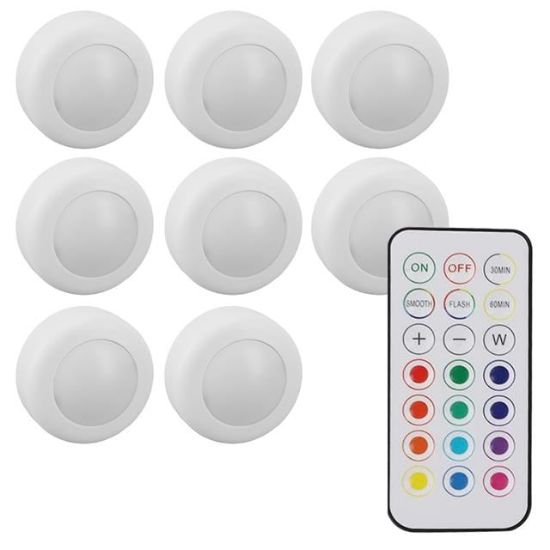 PowerMaster PM-27186 Led Mobilya Merdiven Pilli Aydınlatma 3M Yapışkanlı Kumandalı RGB + 4000K (8'li Paket) resmi