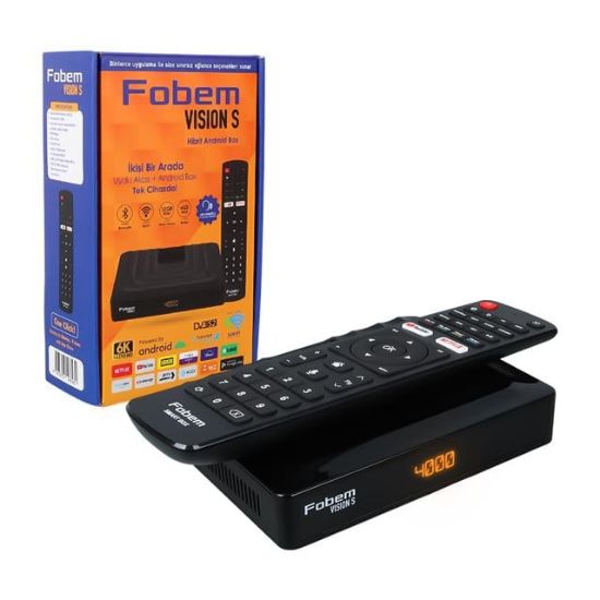 FOBEM VISION S HİBRİT 4GB RAM 32GB HDD 1.5GHZ SES KOMUTLU UYDU ALICILI ANDROID TV BOX (TUNERLİ) resmi