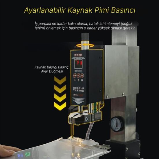 Glitter G350 Pnömatik Profesyonel Otomatik Pil Puntalama Kaynak Makinesi Kaynak Başlığı ve Kontrol Ünitesi resmi