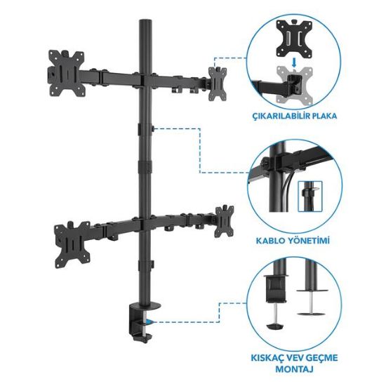 PowerMaster PM-054 13-27'' Dörtlü (Quad) Mekanik LCD-LED Gaming Monitör Tutucu Masa Stand Askı Aparatı resmi