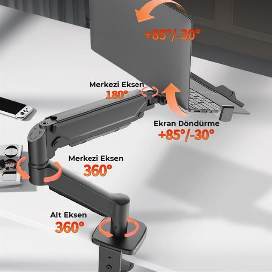 PowerMaster PM-252-J 13-32'' Amortisörlü Tek Kol Gaming Monitör Ofis Laptop Notebook Tutucu Masa Stand Askı Aparatı resmi