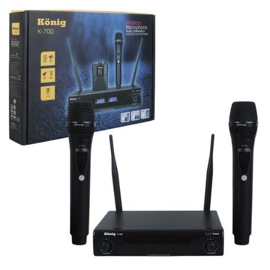 König K-700 E-E Profesyonel 663-694Mhz 2 El 2 Kanal Uhf 2x50 Kablosuz Telsiz Mikrofon resmi