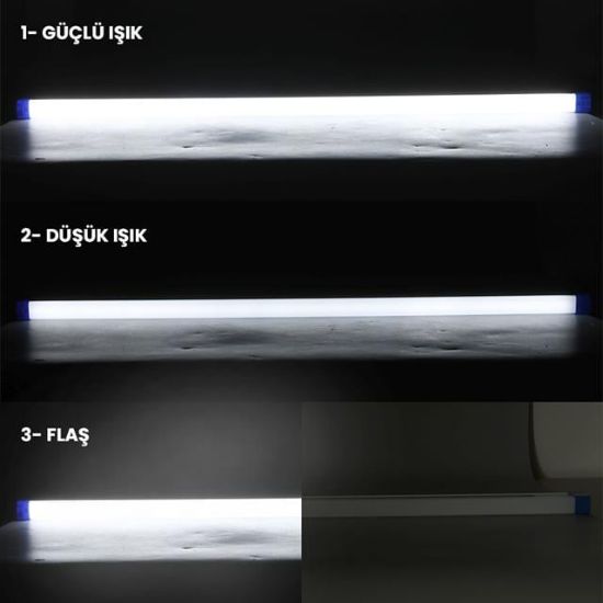 PowerMaster T570 70cm 100W Çubuk Portatif LED Işıldak Şarjlı Tüp Lamba 1800mAh resmi