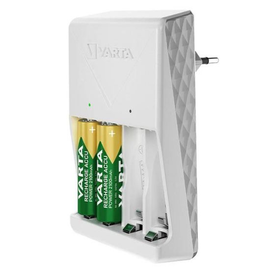Varta Plug AA/AAA Kalem Pil Şarj Cihazı Aleti - 4 Adet 2100mAh AA HR6 NI-MH Şarj Edilebilir Pil Hediyeli resmi