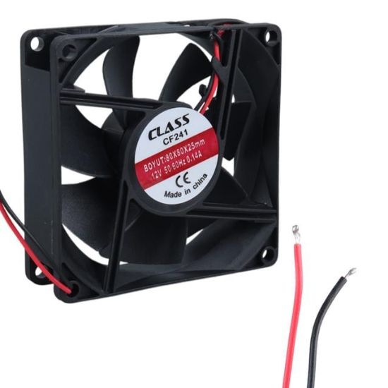 Class CF-241 DC12V 80x80x25mm Aksiyel Fan - 20cm Siyah-Kırmızı Güç Kablolu resmi