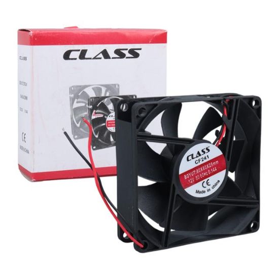 Class CF-241 DC12V 80x80x25mm Aksiyel Fan - 20cm Siyah-Kırmızı Güç Kablolu resmi