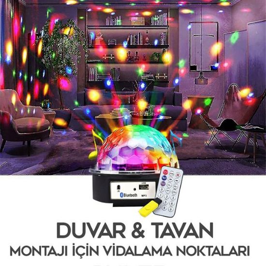 Ledx GM-0803B Sihirli Led Dönen Disko Topu Hoparlör Kablosuz USB/Mp3/Bluetooth Kumandalı 360 Derece resmi