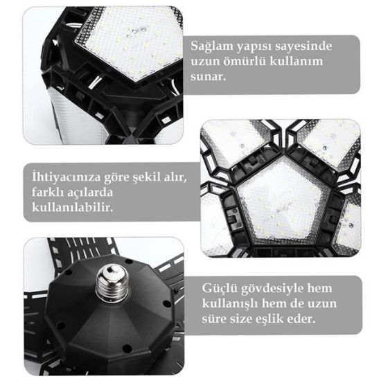 Ledx Ayarlanabilir Açılı 5 Kanatlı 148 Smd Ledli Galaxy Projektör Işığı 60W 6600 Lumen E27 32cm Çap resmi