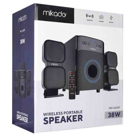 Mikado MD-360BT 2+1 38W BT/AUX/USB/FM/LED Ekran Multimedia Speaker Ev Sinema Sistemi resmi