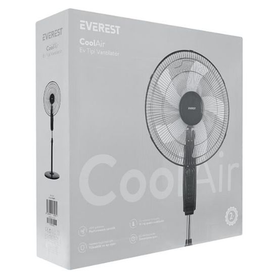 Everest FAN11 Cool Air 16'' 45 Watt 5 Pervaneli 3 Kademe 1200RPM Zaman Ayarlı Vantilatör Siyah resmi