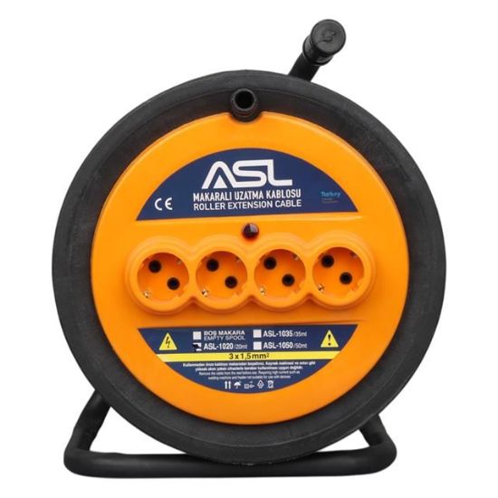 ASL ASL-1020 20 Metre 4 Priz Girişli Makaralı Uzatma Kablosu 3000W 3x1.5mm resmi