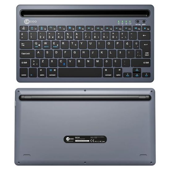 Lenovo Lecoo BK100 Bluetooth V3.0 Çoklu Cihaz Uyumlu Şarj Edilebilir Kablosuz Gri Türkçe Q Klavye resmi