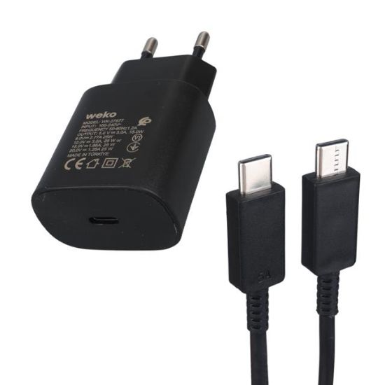 Weko WK-27877 Note10 Siyah 25 Watt Şarj Başlık Adaptörü + Type-C To Type-C Kablo resmi