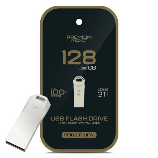 Powerway Premium 128 GB 100MB/S Ultra Hızlı USB 3.1 Metal Silver Flash Bellek resmi