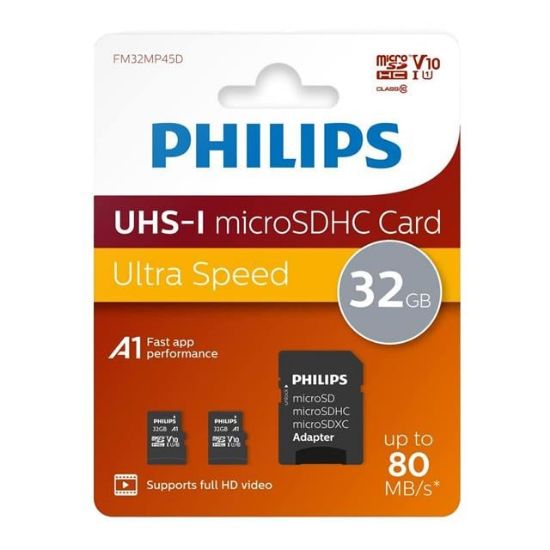Philips FM32MP45D/00 32GB Class10 UHS-I U1 TF Adaptörlü Micro SDHC Hafıza Kartı (2'li Paket) resmi