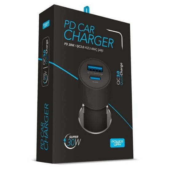 Powerway CC34 30W PD + QC 3.0 Çift Çıkışlı Metal Araç Çakmaklık Hızlı Şarj Aleti Cihazı resmi