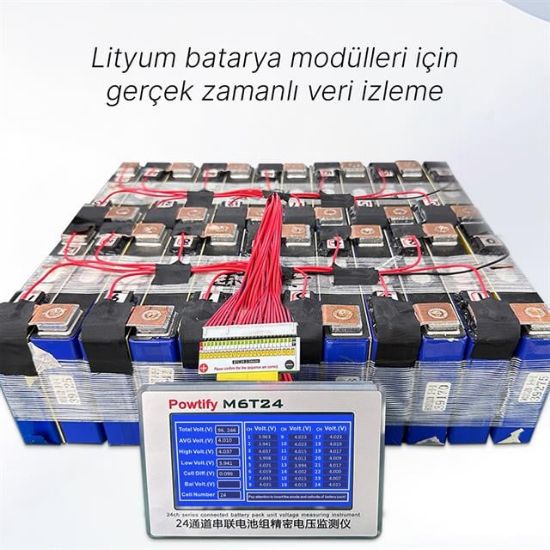 Powtify M6T24 24S Kanallı Yüksek Hassasiyetli Lityum Batarya Gerçek Zamanlı Voltaj Analizörü resmi